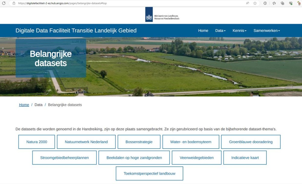 Printscreen van de website voor Digitale Data Faciliteit Transitie Landelijk Gebied