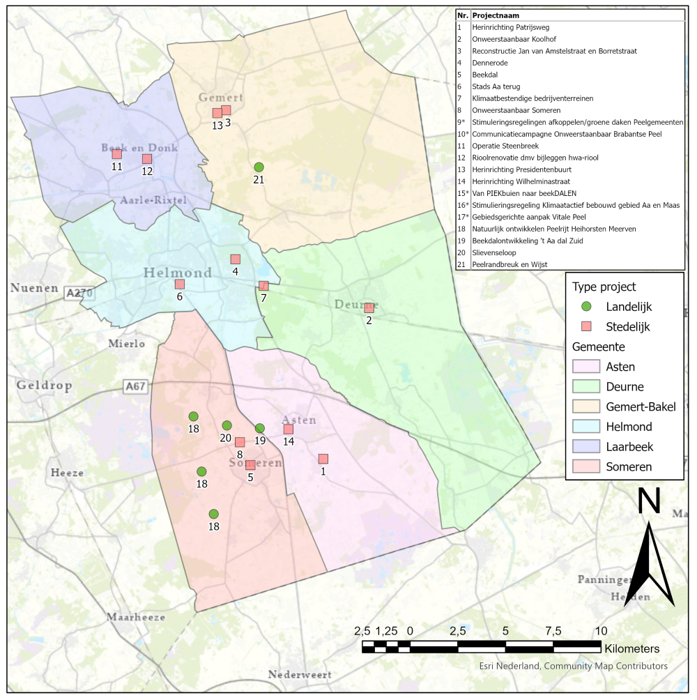 Overzicht van projecten gericht op klimaatadaptatie in het stedelijk en landelijk gebied van de Brabantse Peel 