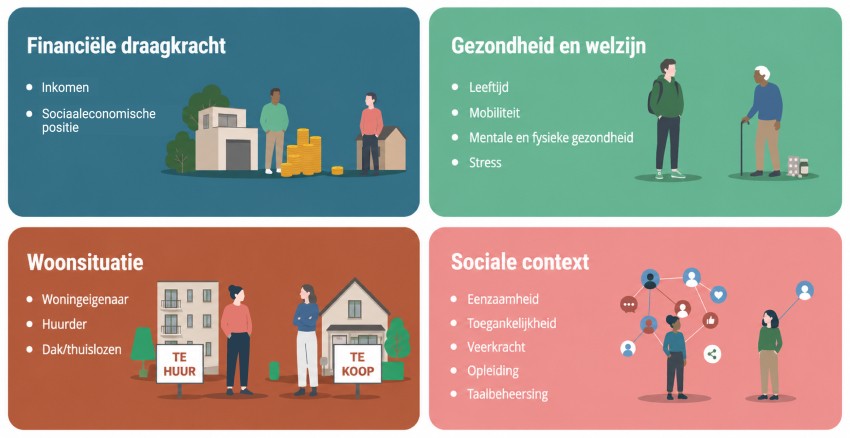 Overzicht van de vier categoriën en de onderwerpen per categorie die belangrijk zijn voor de kwetsbaarheid