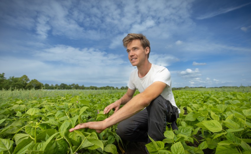 Ivar van Dorst op het land tussen de gewassen