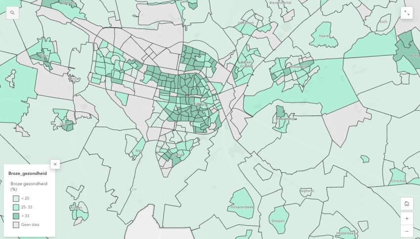 Kaart toont percentage broze ouderen per buurt